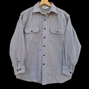 Vintage Key Hickory Stripe Long Sleeve Button Shirt Size Medium 80s 90s